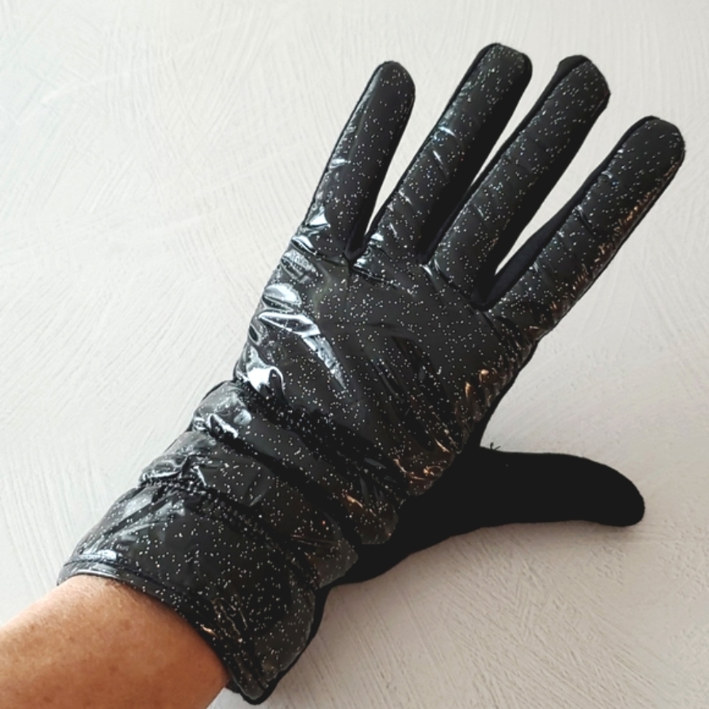 Black puffer finger gloves multicolor sparkles suede feel Cozy Gift giving